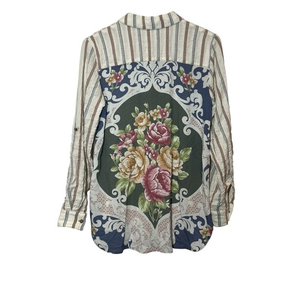 Aratta Silent Journey Women’s Shirt Size XS Blouse Button Striped Floral Pocket - Picture 3 of 14
